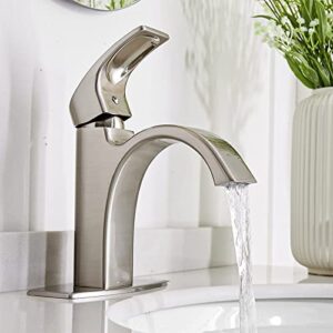 Hoimpro Waterfall Brushed Nickel Single Hole Bathroom Faucet, Single Handle Bathroom Vanity Sink Faucet, Rv Vanity Faucet, Brushed Nickel (1 or 3 Hole)