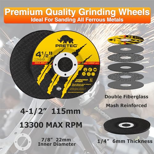 PRETEC 26 Packs Angle Grinder Cutting Flap Grinding Disc Wheel 4 1/2in Inches - 20 Packs 4.5"x1/4"x7/8" Cut Off Wheels,3 Packs 4.5"x7/8" 60 Grit Flap Discs, 3 Packs 4.5"x1/25"x7/8" Grinding Wheels