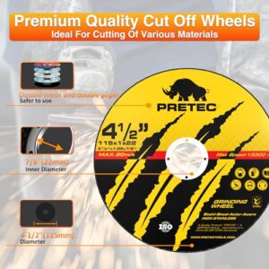 PRETEC 26 Packs Angle Grinder Cutting Flap Grinding Disc Wheel 4 1/2in Inches - 20 Packs 4.5"x1/4"x7/8" Cut Off Wheels,3 Packs 4.5"x7/8" 60 Grit Flap Discs, 3 Packs 4.5"x1/25"x7/8" Grinding Wheels