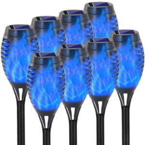 eoyizw solar lights outdoor, 8 pack blue solar torch light with flickering flame, 12 led solar tiki torches for outside lights waterproof landscape decoration outdoor lights for garden yard patio