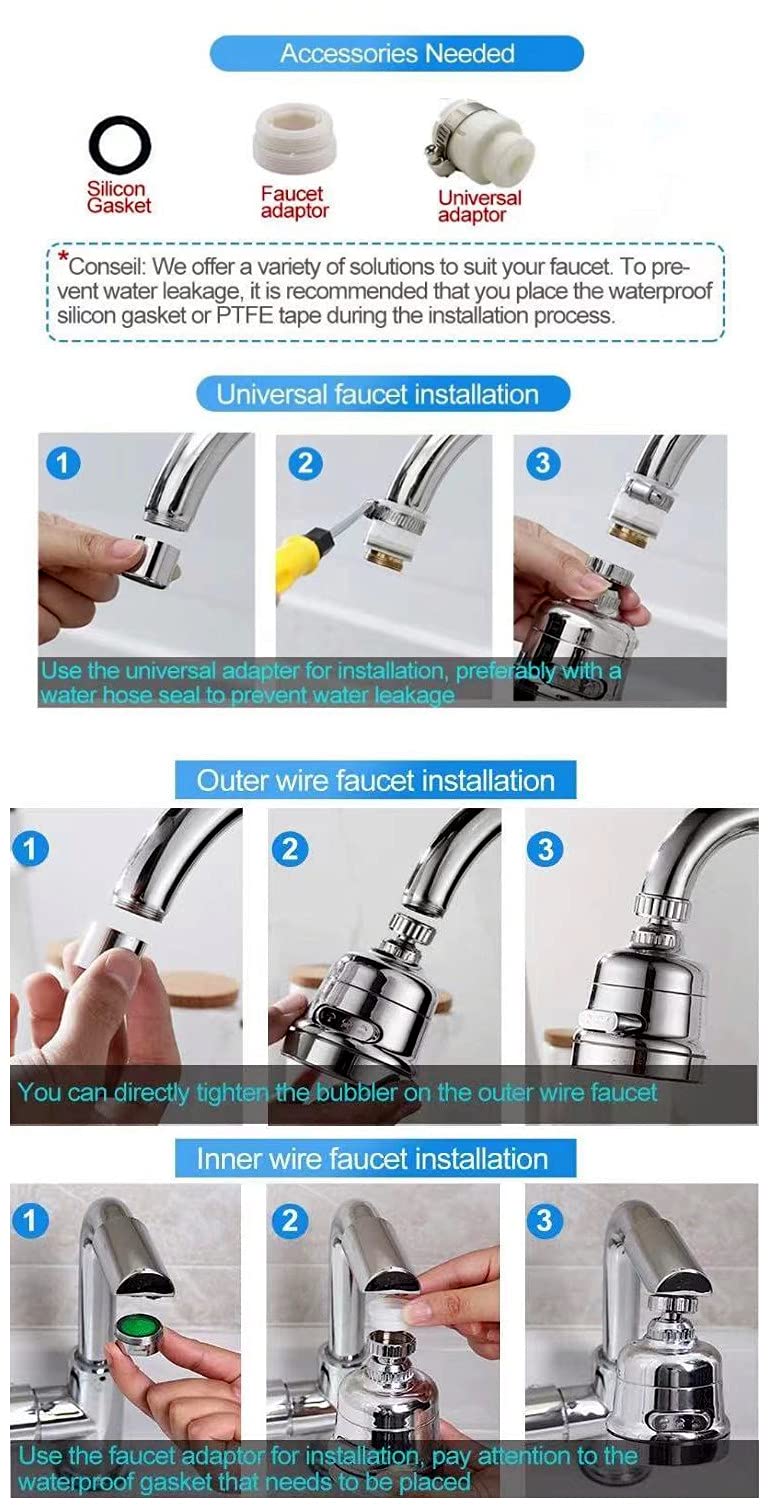 3Modes High Pressure Luxury Filtered Kitchen Water Faucet Aerator Home Pressure Water Diffuser Bubbler Water Saving Filter Shower Head Nozzle Tap Connector