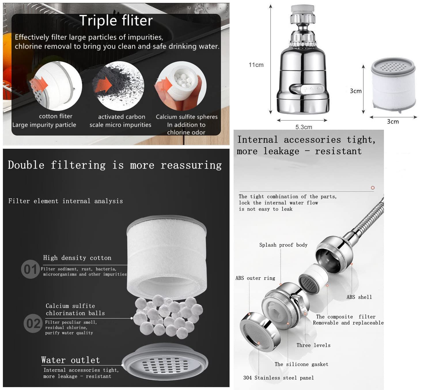 3Modes High Pressure Luxury Filtered Kitchen Water Faucet Aerator Home Pressure Water Diffuser Bubbler Water Saving Filter Shower Head Nozzle Tap Connector