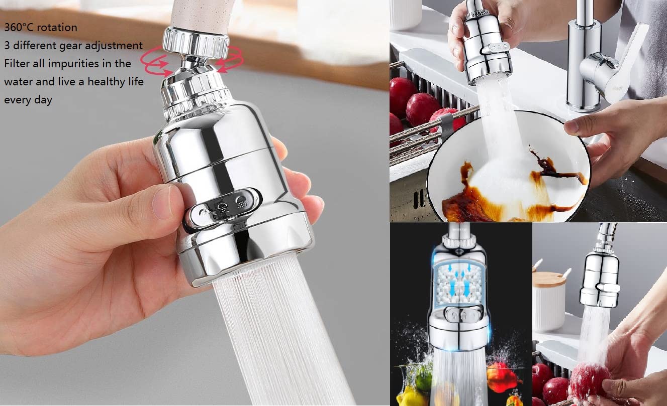 3Modes High Pressure Luxury Filtered Kitchen Water Faucet Aerator Home Pressure Water Diffuser Bubbler Water Saving Filter Shower Head Nozzle Tap Connector