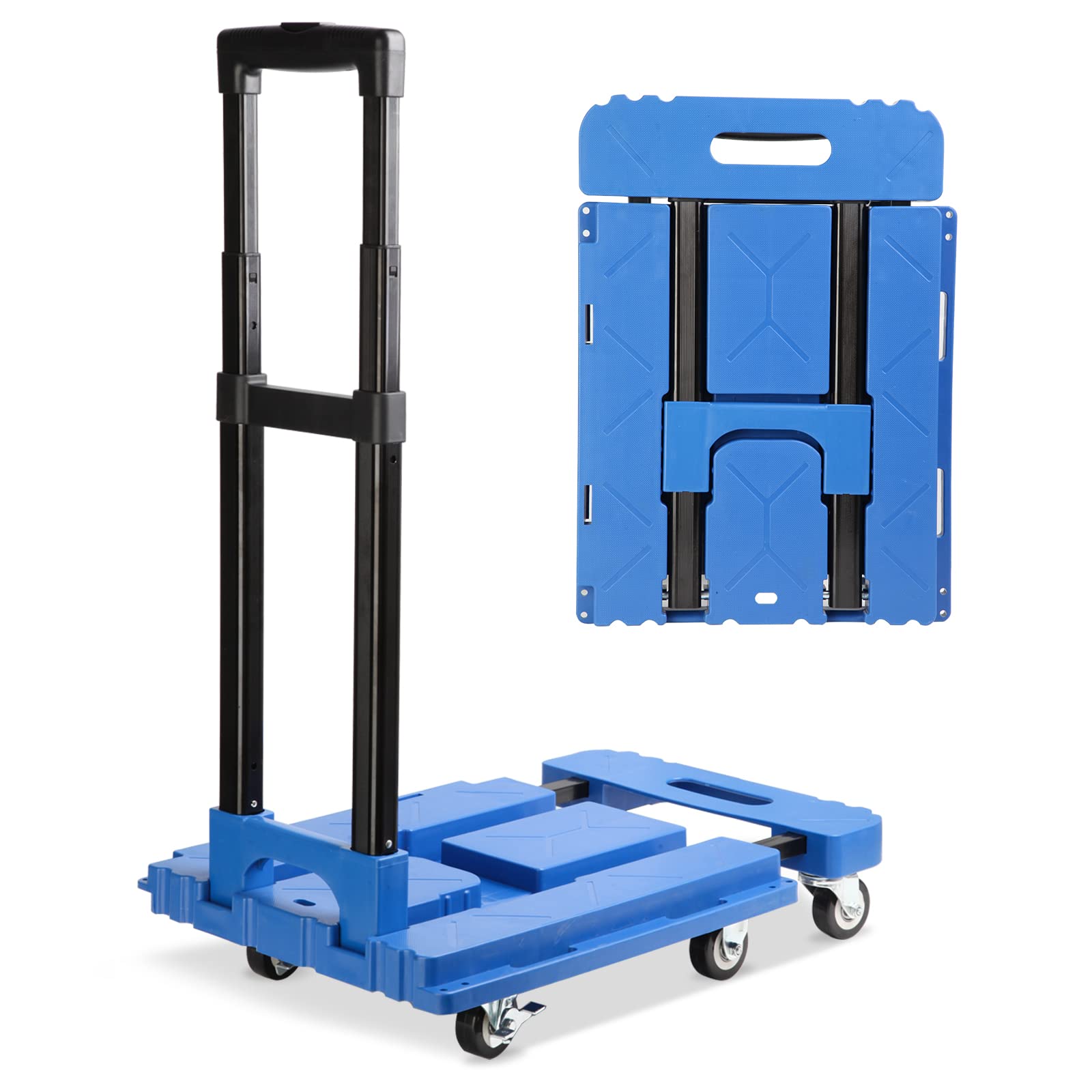 Nefish Hand Truck Foldable with 6 Wheels, Push Cart Dolly for Moving Heavy Duty 330 Lbs Capacity, Upgraded Connectable Design, Portable Folding Luggage Cart Lightweight & Compact /2 Bungee Cords