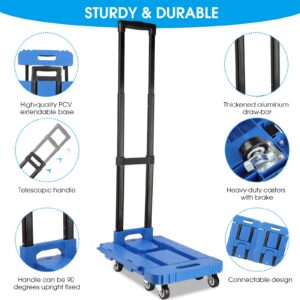 Nefish Hand Truck Foldable with 6 Wheels, Push Cart Dolly for Moving Heavy Duty 330 Lbs Capacity, Upgraded Connectable Design, Portable Folding Luggage Cart Lightweight & Compact /2 Bungee Cords