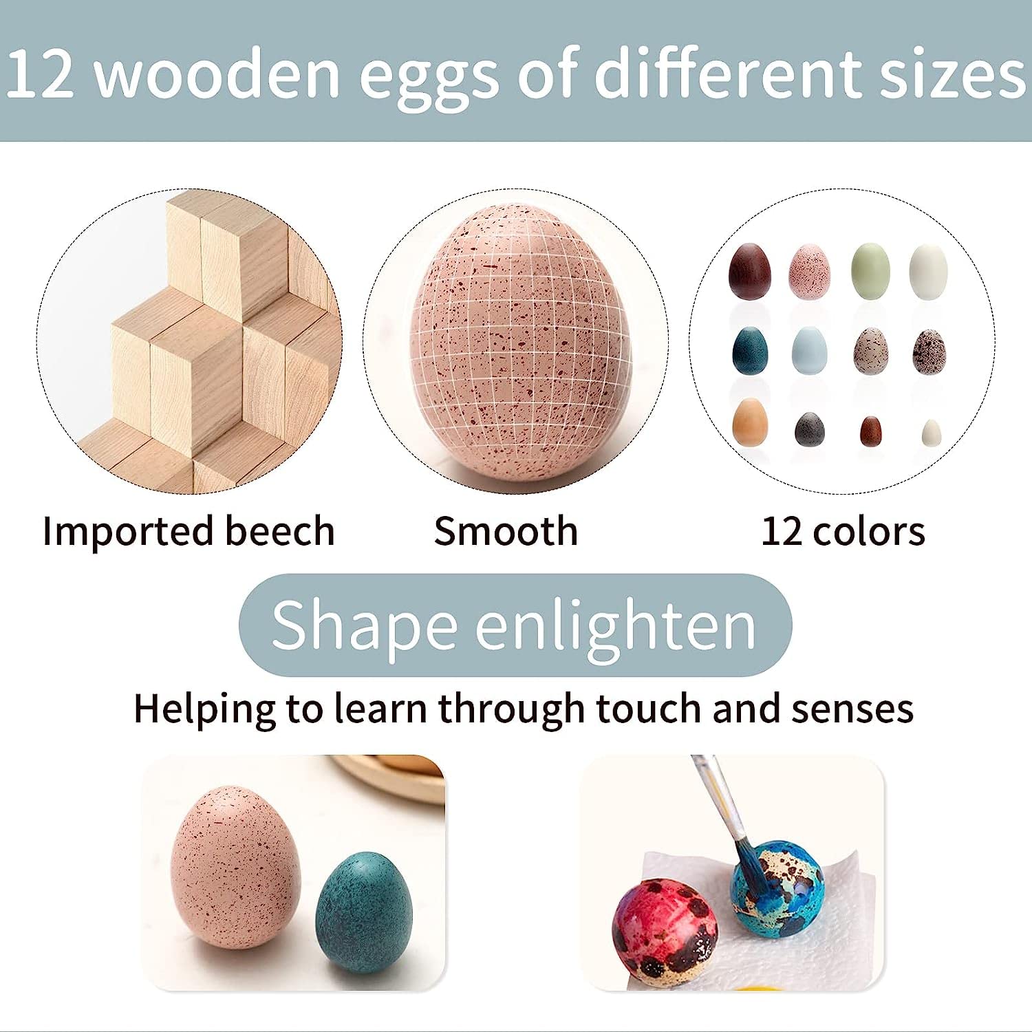 OESSUF Easter Eggs Wooden Fake Play Eggs for Toddlers Pretend Easter Egg Decor for Play Kitchen Artificial Decorative Eggs for Crafts Toy Food (12PCs)