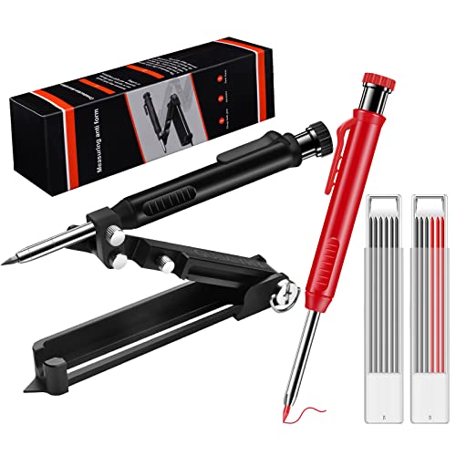 GUIMIYHY Multifunctional Aluminum Tracker Scribing Tool Sets with 2PCS Deep Hole Pencil and 14PCS Pencil Leads ，DIY Woodworking Graffiti Line Measurement Shape Compass Rchitectural Drawing Profiler