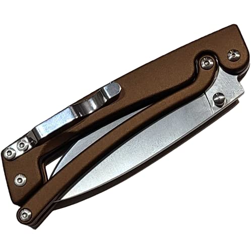 Revolt Knives Revolt Reflex Folding Pocket Knife VG10 Stainless Steel 3.2” Blade - Aluminum Alloy Scales Handle Frame Lock Design - EDC Every Day Carry Folder Knife, Brown