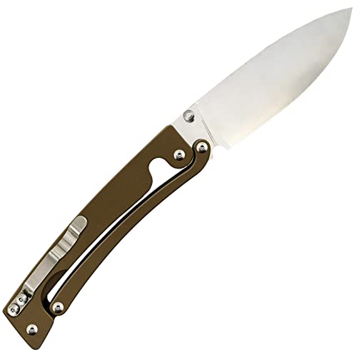 Revolt Knives Revolt Reflex Folding Pocket Knife VG10 Stainless Steel 3.2” Blade - Aluminum Alloy Scales Handle Frame Lock Design - EDC Every Day Carry Folder Knife, Brown