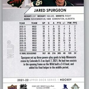 2021-22 Upper Deck Series One #92 Jared Spurgeon Minnesota Wild Official NHL Hockey Card in Raw (NM or Better) Condition