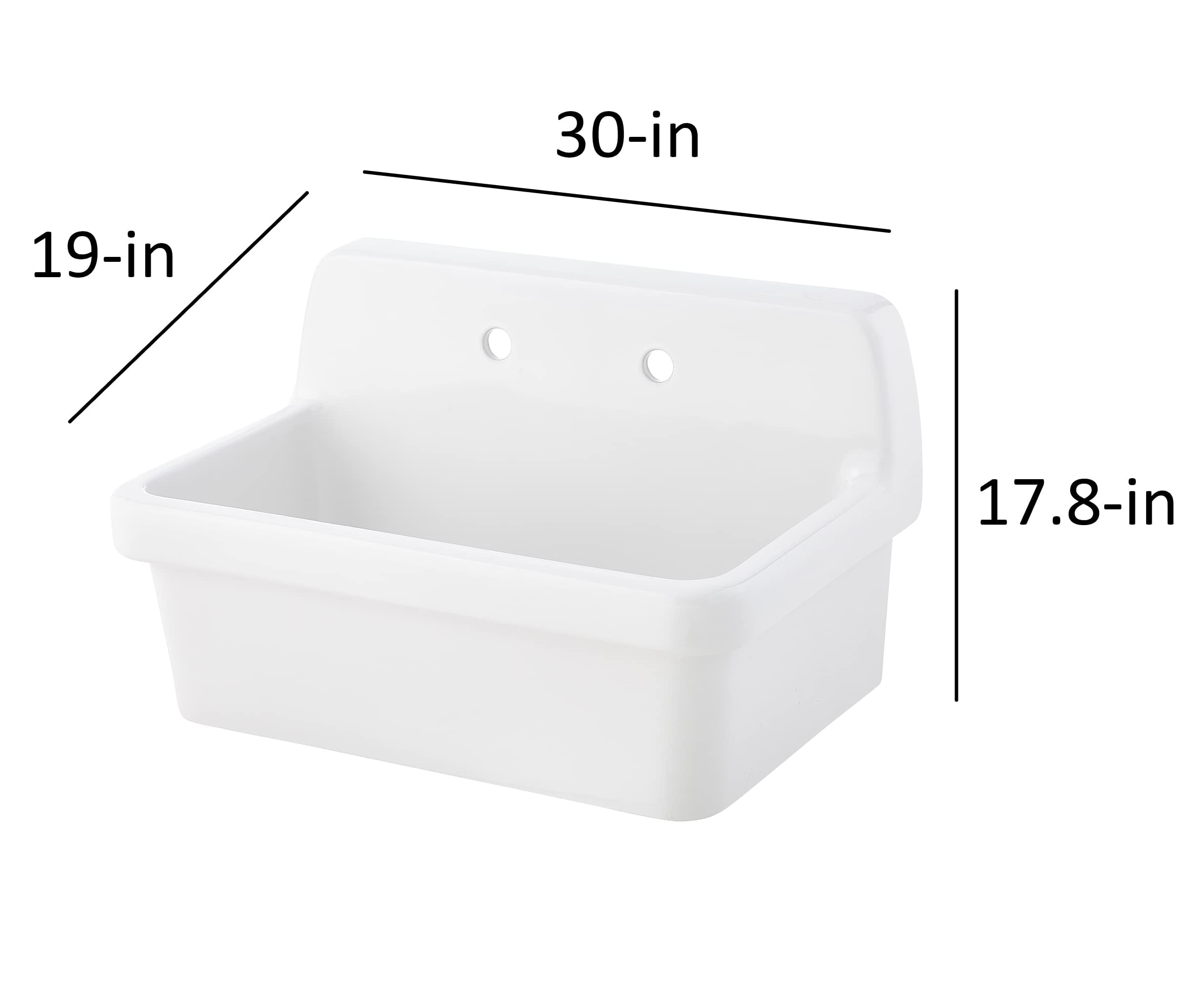 ELLAI 30 Inch White Wall Mount Utility Sink High Back Wall Mounted Ceramic Laundry Tub 15 Gallon Slop Sink for Laundry Room, Garage, Kitchen, Basement 30" x 19" x 18"