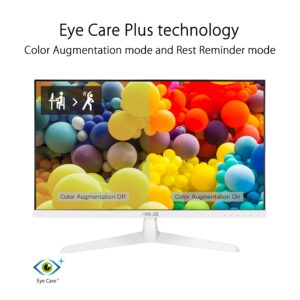 ASUS VY249HE-W 23.8” 1080P Monitor - White, Full HD, 75Hz, IPS, Adaptive-Sync/FreeSync, Eye Care Plus, Color Augmentation, Rest Reminder, HDMI, VGA Frameless VESA Wall Mountable