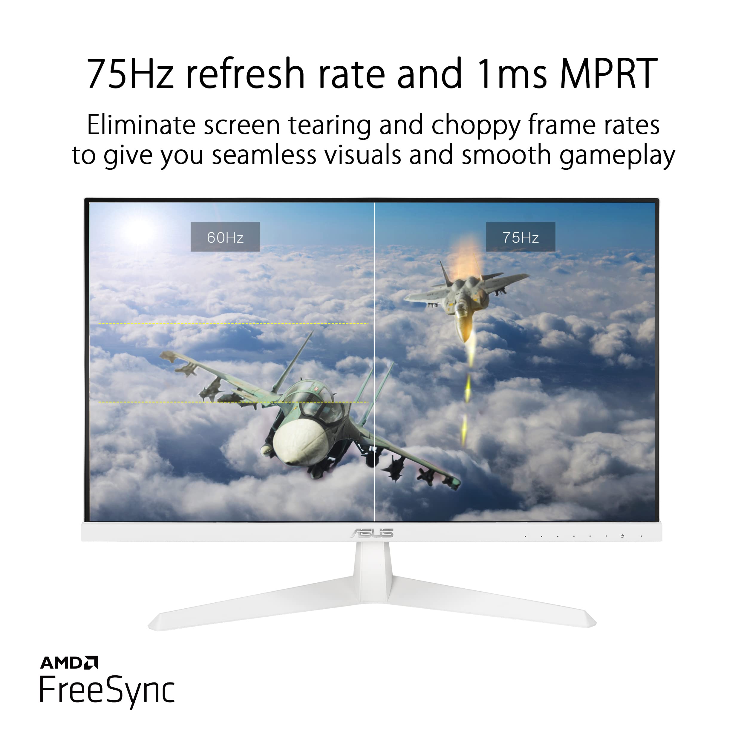 ASUS VY249HE-W 23.8” 1080P Monitor - White, Full HD, 75Hz, IPS, Adaptive-Sync/FreeSync, Eye Care Plus, Color Augmentation, Rest Reminder, HDMI, VGA Frameless VESA Wall Mountable