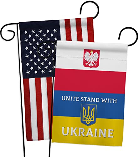 Ukraine Flag Poland Stand with Ukraine Garden Flag Pack Support Cause Ukrainian Applique House Decoration Banner Small Yard Gift Double-Sided, Made in USA