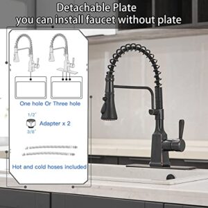 Bathfinesse Kitchen Faucet with Pull Down Sprayer High Arc Single Handle Gooseneck Spring Solid Brass Kitchen Sink Faucet with Deck Plate Oil Rubbed Bronze Commercial Faucet for Kitchen Sink Pull Out