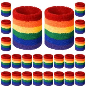 sratte 24 pcs rainbow striped wrist sweatbands gay pride sweat wristbands for men women athletic cotton terry cloth wristband gym workout sports lgbt pride parade supplies(red, green, purple)