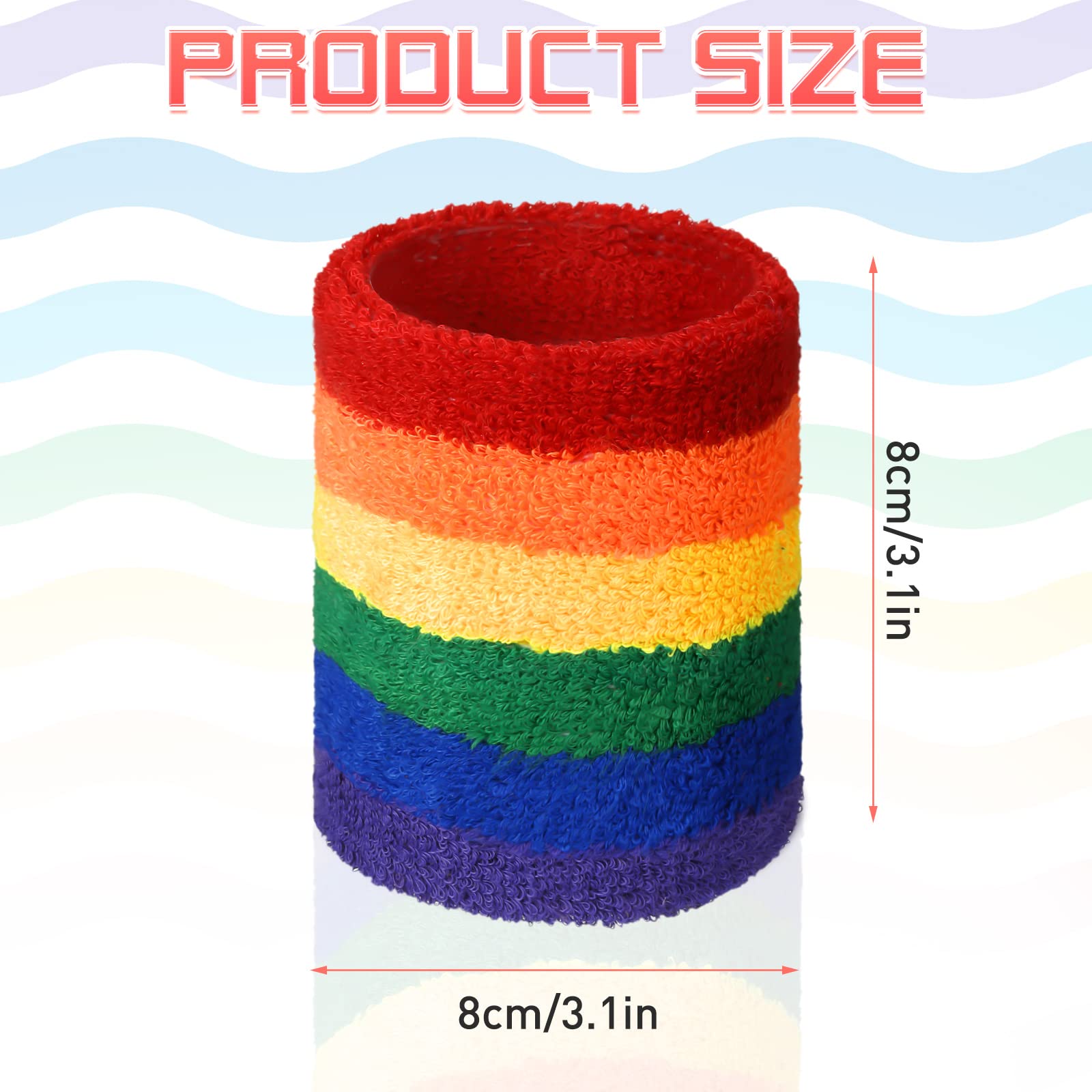 Sratte 24 Pcs Rainbow Striped Wrist Sweatbands Gay Pride Sweat Wristbands for Men Women Athletic Cotton Terry Cloth Wristband Gym Workout Sports LGBT Pride Parade Supplies(Red, Green, Purple)