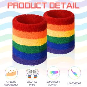 Sratte 24 Pcs Rainbow Striped Wrist Sweatbands Gay Pride Sweat Wristbands for Men Women Athletic Cotton Terry Cloth Wristband Gym Workout Sports LGBT Pride Parade Supplies(Red, Green, Purple)