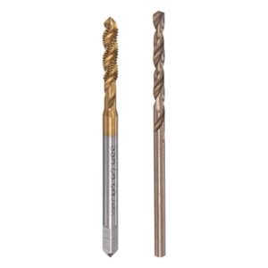 uxcell m3 x 0.5 spiral flute tap 2.5mm drill bit set, metric titanium plated m35 cobalt high speed steel machine threading screw tap drilling tool
