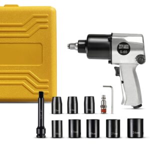 ZOYAKKI 1/2" Air Impact Wrench Set, 520Nm, 5 Speed, Double Hammer, 7 Rotor Slots, Pneumatic Impact Gun, with 8 Metric Impact Sockets,and Blow Molded Carrying Case