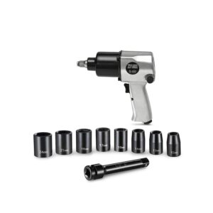 ZOYAKKI 1/2" Air Impact Wrench Set, 520Nm, 5 Speed, Double Hammer, 7 Rotor Slots, Pneumatic Impact Gun, with 8 Metric Impact Sockets,and Blow Molded Carrying Case