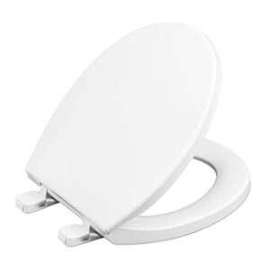 toilet seat round with slow close hinges, four bumpers, two sets of parts, white toilet seat round, slow close, never loosen and easily remove, plastic, white