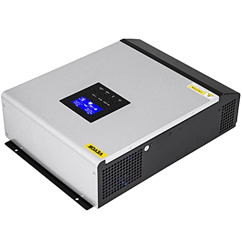 VEVOR Hybrid Solar Inverter, 3KVA 2400W, Pure Sine Wave Off-Grid Inverter, 24VDC to 110VAC Multi-Function Inverter with Build-in 50A PWM Solar Charge Controller, Support Utility/Generator/Solar Energy