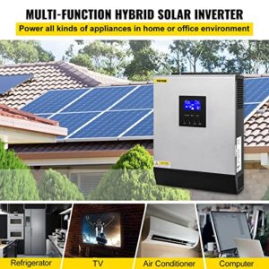 VEVOR Hybrid Solar Inverter, 3KVA 2400W, Pure Sine Wave Off-Grid Inverter, 24VDC to 110VAC Multi-Function Inverter with Build-in 50A PWM Solar Charge Controller, Support Utility/Generator/Solar Energy