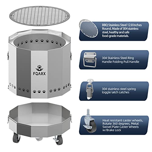 FQARX Bonfire Fire Pit - Smokeless Fire Pit Stainless Steel Outdoor Firepit & Campfire Grill, Great for Camping, Cooking, Tailgating, and Patio | 13x13 Inches