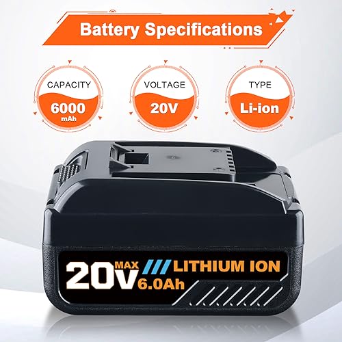 GROWFEAT 2Pack 6.0Ah 20V WA3520 WA3525 Replacement Lithium Battery Compatible with Worx 20V Battery WA3578 WA3525 WA3520 WA3575 WG151s Cordless Power Tools