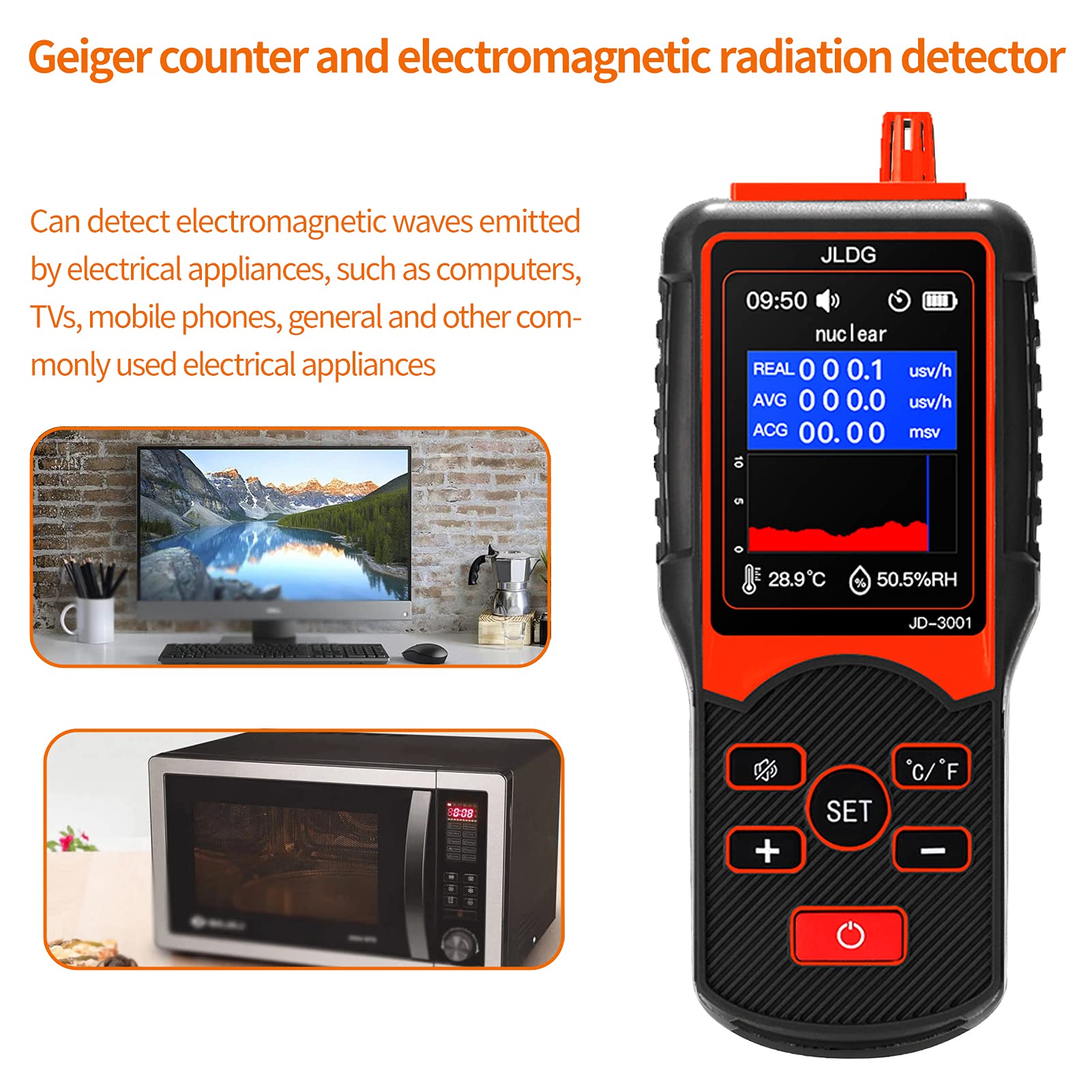 Geiger Counter, Electromagnetic Radiation Detector, Portable Handheld Digital Electromagnetic Radiation Detector with Backlight LCD Display JD-3001 Test Equipment for X-ray Computers Tv Phones