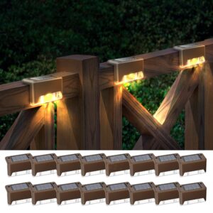 otdair solar deck lights, 16 solar step lights waterproof led solar stair lights, outdoor solar fence lights for deck, stairs, step, yard, patio, and pathway (warm white)