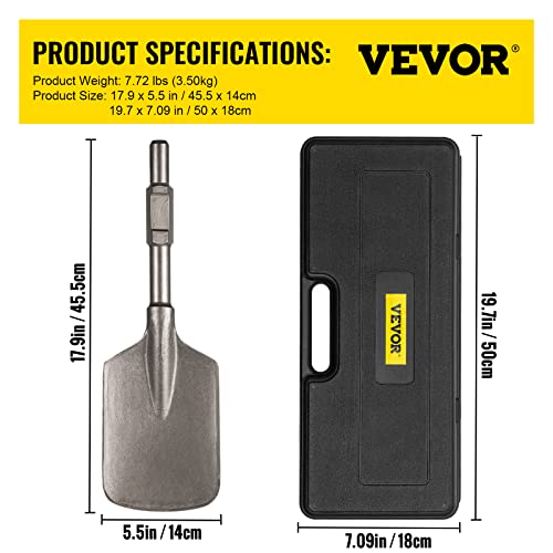 VEVOR Clay Spade Chisel Bit for Demolition Jack Hammer, Carrying Case, 17.1" x 5.3", 1-1/8", 40Cr Steel