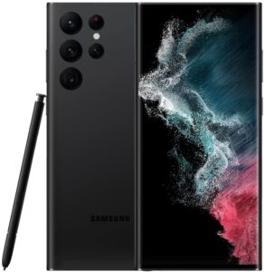 galaxy s22 ultra smartphone, factory unlocked sim free, 256gb, 8k camera & video, brightest display, s pen, long battery life, fast 4nm processor, korean international version, phantom black(sm-s908n)