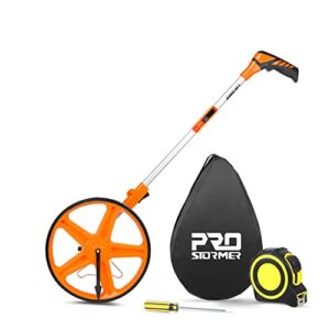 distance measuring wheel, prostormer 12.5" foldable rolling measure wheel in feet with kickstand and carrying bag, measurement up to 9999.9ft
