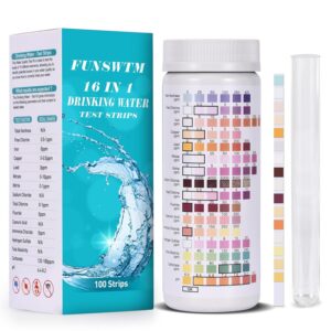 water test strips, 16 in 1 water testing kits for drinking water 100 pcs rapid test strips detect hardness, lead,chlorine,ph, nitrate,iron and more home water test kit for well, tap, and pool water