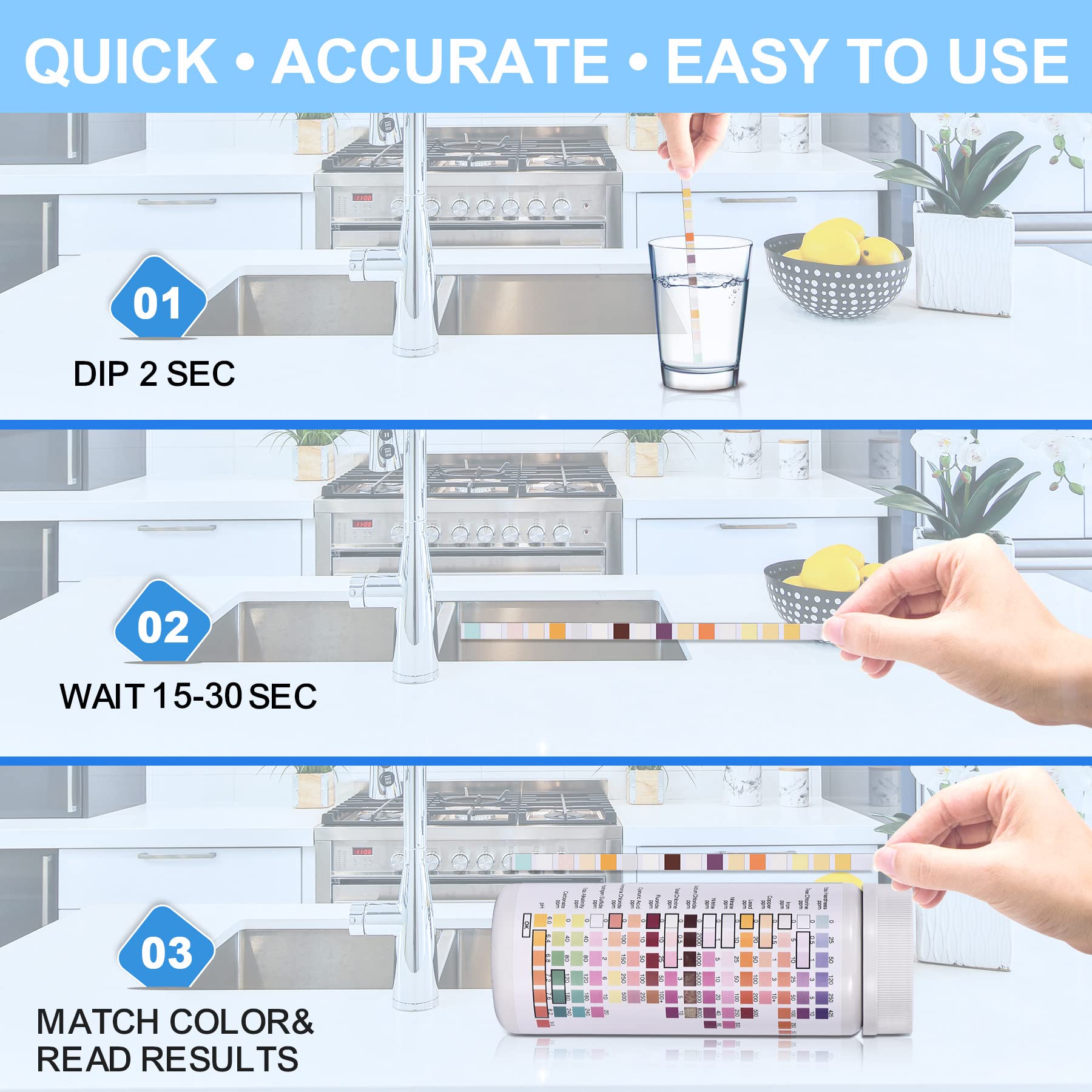 Water Test Strips, 16 in 1 Water Testing Kits for Drinking Water 100 PCS Rapid Test Strips Detect Hardness, Lead,Chlorine,pH, Nitrate,Iron and More Home Water Test Kit for Well, Tap, and Pool Water