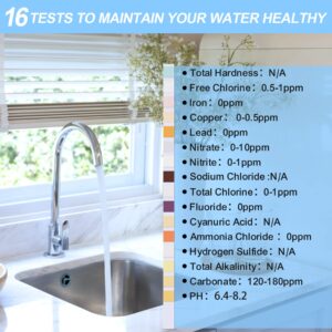 Water Test Strips, 16 in 1 Water Testing Kits for Drinking Water 100 PCS Rapid Test Strips Detect Hardness, Lead,Chlorine,pH, Nitrate,Iron and More Home Water Test Kit for Well, Tap, and Pool Water