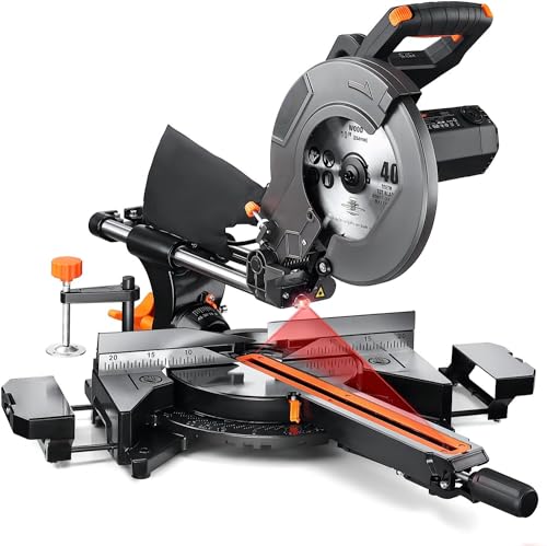 ENGiNDOT Sliding Miter Saw,10",4500&3200 RPM,3 Blades,Laser Guide, 15-Amp, Bevel Cut (0°- 45°) for Wood, PVC or Soft Metal Cutting Compound Miter Saw