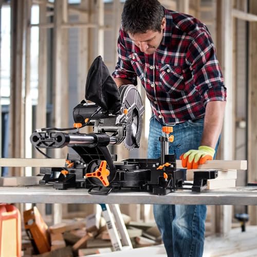 ENGiNDOT Sliding Miter Saw,10",4500&3200 RPM,3 Blades,Laser Guide, 15-Amp, Bevel Cut (0°- 45°) for Wood, PVC or Soft Metal Cutting Compound Miter Saw