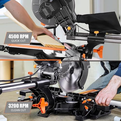 ENGiNDOT Sliding Miter Saw,10",4500&3200 RPM,3 Blades,Laser Guide, 15-Amp, Bevel Cut (0°- 45°) for Wood, PVC or Soft Metal Cutting Compound Miter Saw