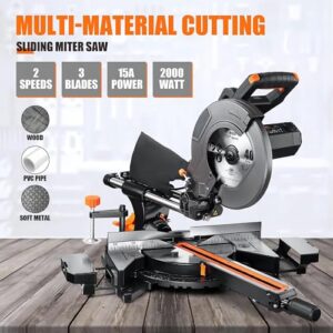 ENGiNDOT Sliding Miter Saw,10",4500&3200 RPM,3 Blades,Laser Guide, 15-Amp, Bevel Cut (0°- 45°) for Wood, PVC or Soft Metal Cutting Compound Miter Saw