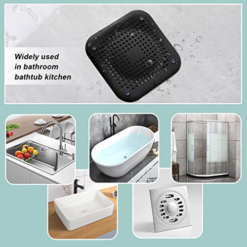 OFCTACK Hair Catcher Drain Strainer 2 Pack Silicone Shower Sink Cover with Suction Cup Kitchen Bathroom Universal Anti Clogging Protector Bathtub Hair Stopper, Black