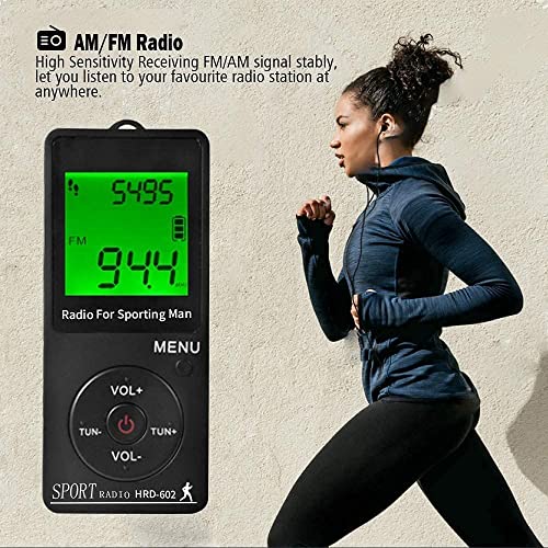 AM FM Portable Pocket Radio, Digital Tuning Volume with Earphone Rechargeable Battery AM FM Stereo Portable Radio for Walking, Mowing, Jogging