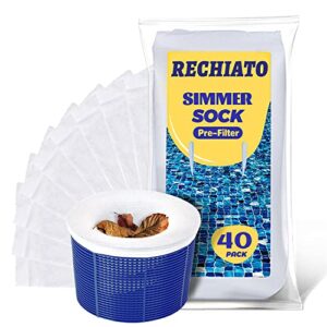 rechiato 40 pack pool skimmer socks for pool filters, filters baskets and skimmers to filter debris and leaves, protact filter system of inground and above ground pools