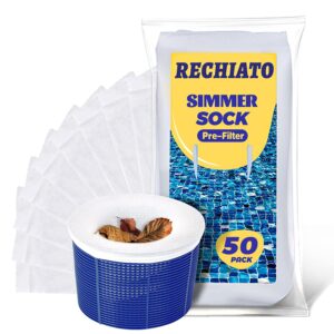 rechiato 50 pack pool skimmer socks for pool filters, filters baskets and skimmers to filter debris and leaves, protact filter system of inground and above ground pools