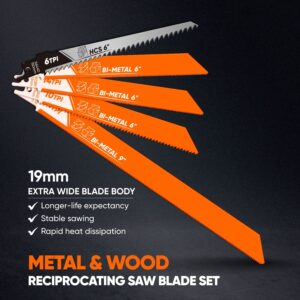 amoolo Reciprocating Saw Blades Set 15pcs, Sawzall Blades for Wood and Metal Cutting, Multi-Purpose Pruning Saw Blades Set