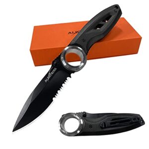 albatross folding pocket knife for everyday use, 3" blade, 4.5" aluminum handle, liner lock, large steel ring shaft, orange gift box (bc)