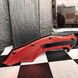 ALBATROSS Folding Pocket Knife, 3" Black Blade, 4.75" Aluminum Handle with the skull pattern, Liner Lock (Red)