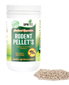 spritz rodent repellent pellets - naturally made with peppermint oil to repel mice and rats – safe for pets and kids